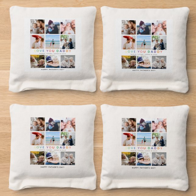 Rainbow 'LOVE YOU DADDY' Photo Collage Keepsake Cornhole Bags (Wood)