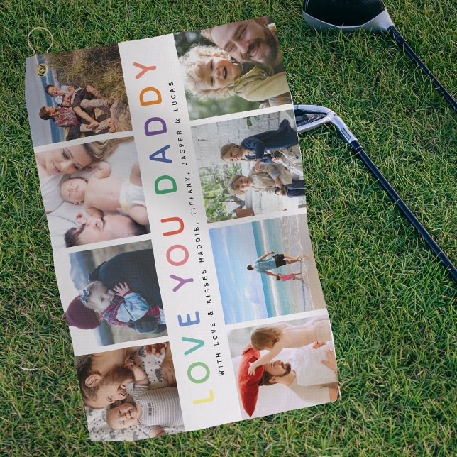 Rainbow 'LOVE YOU DADDY' Photo Collage Keepsake Golf Towel (Creator Uploaded)