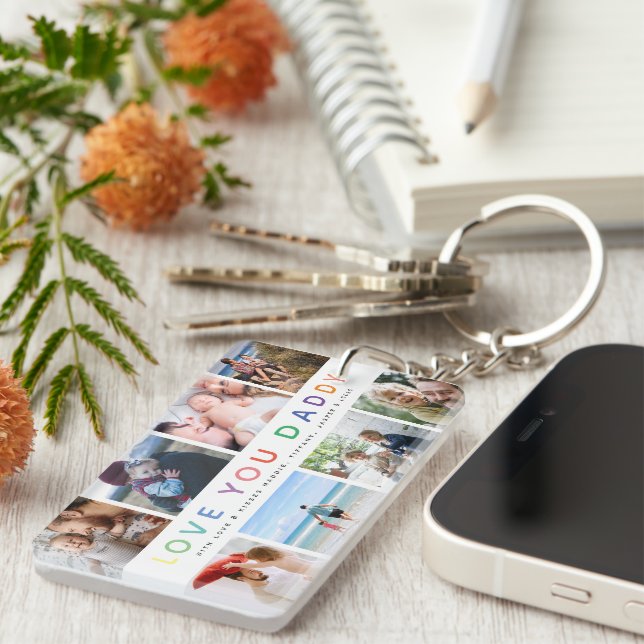 Rainbow 'LOVE YOU DADDY' Photo Collage Keepsake Keychain (Front Right)