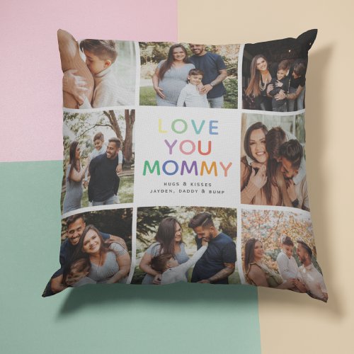 Rainbow LOVE YOU MOMMY Photo Collage Keepsake Throw Pillow
