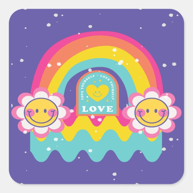 Rainbow Love yourself Square Sticker (Front)