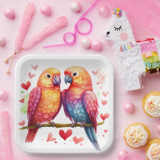 Rainbow Lovebirds  Paper Plates (Party)