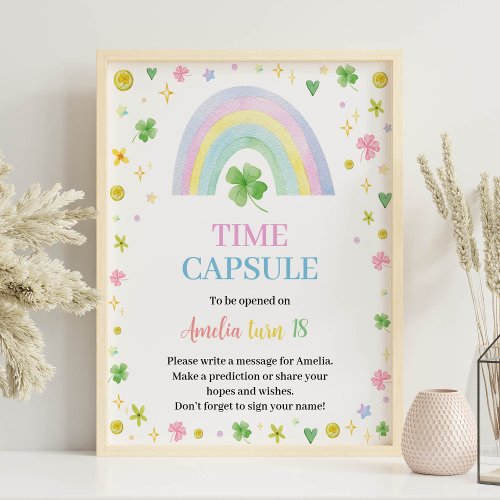 Rainbow Lucky One Birthday Time Capsule Sign