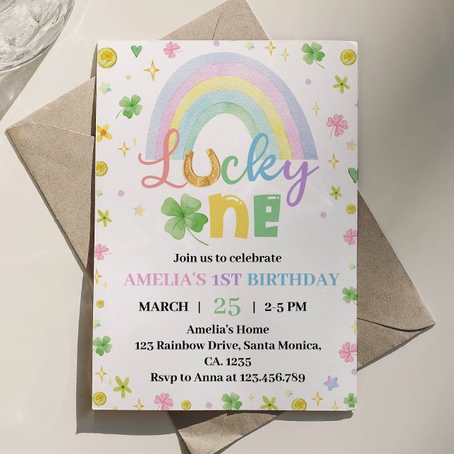 Rainbow Lucky One First Birthday Invitation (Creator Uploaded)