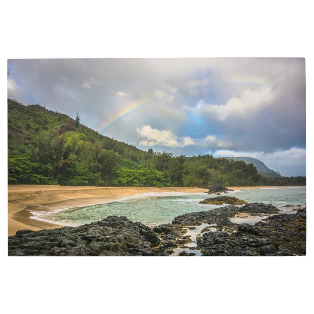 Rainbow, Lumaha'i Beach, Kauai, Hawaii  Metal Print (Front)