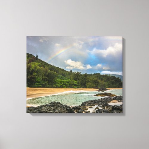Rainbow Lumahai Beach Kauai Hawaii Photograph Canvas Print