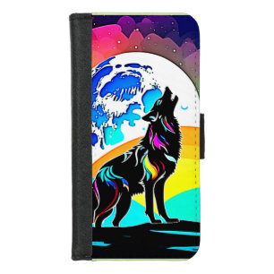 Rainbow Lunar Wolf Howl Art iPhone 8/7 Wallet Case