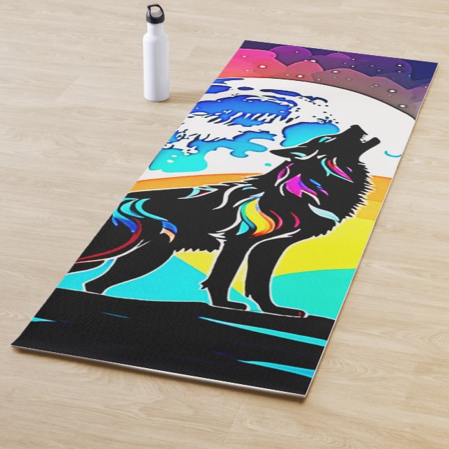 Rainbow Lunar Wolf Howl Art Yoga Mat (In Situ)