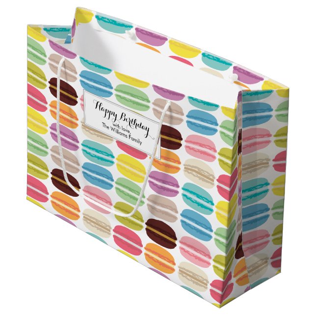 Rainbow Macarons Pattern Personalized Large Gift Bag (Front Angled)