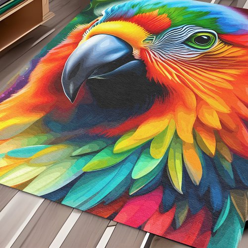 Rainbow Macaw Parrot Colorful Fun Tropical Fantasy Rug