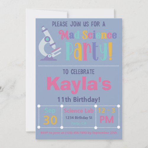 Rainbow Mad Science Experiment Birthday Party  Invitation