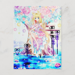 Rainbow Magical Fox Fairy Flowers Fantasy Art Postcard