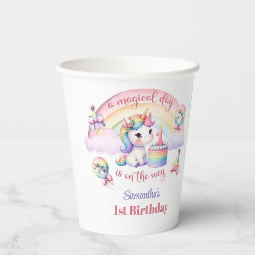 Rainbow Magical Unicorn Girl 1st Birthday party Paper Cups