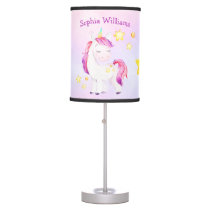 Rainbow Magical Unicorn Watercolor Girl Nursery Table Lamp