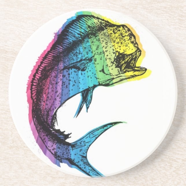 Rainbow Mahi Mahi Sandstone Coaster (Front)