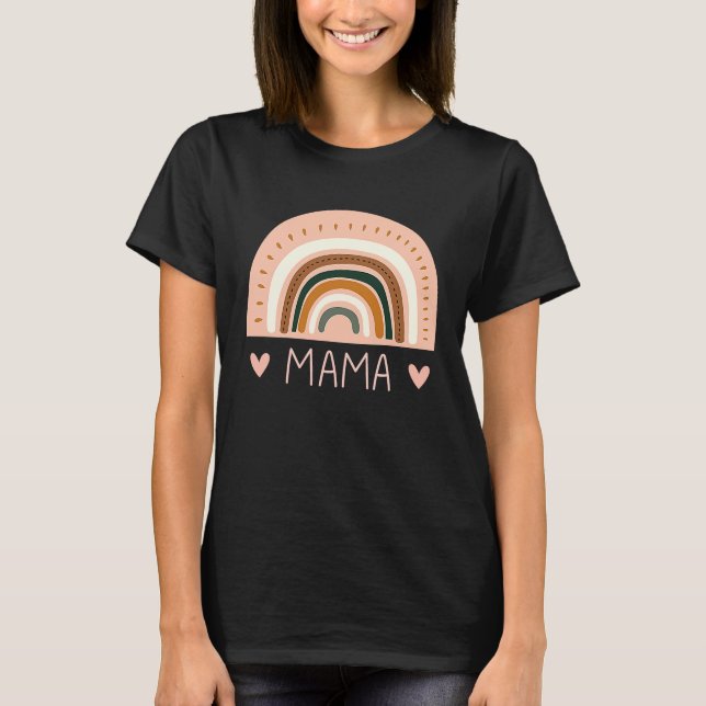 Rainbow Mama V Neck  Boho Style Teacher for Mom T-Shirt (Front)