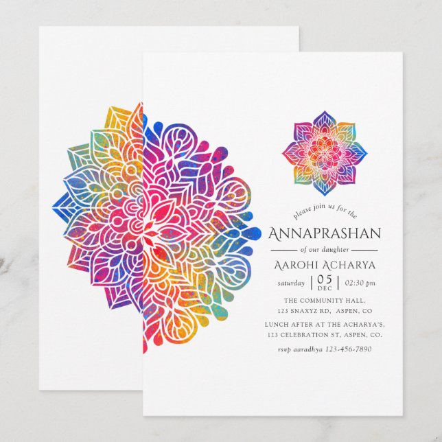 Rainbow Mandala Annaprashan First Rice Ceremony Invitation (Front/Back)