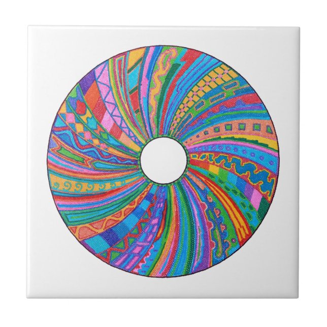 Rainbow Mandala Ceramic Tile, Art Tile (Front)