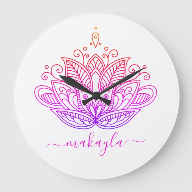 Rainbow Mandala Flower Bohemian Large Clock (Front)