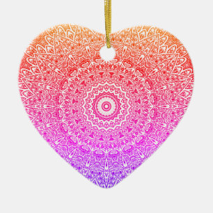 Rainbow Mandala Heart Boho Decor / Gift Ceramic Ornament