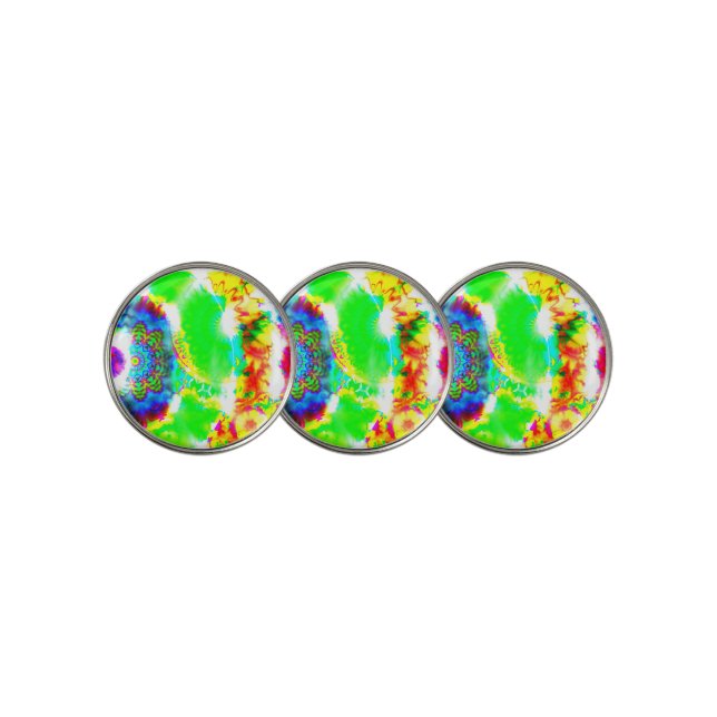 Rainbow Mandala Hippie Tie Dye Golf Ball Marker (3 Up)