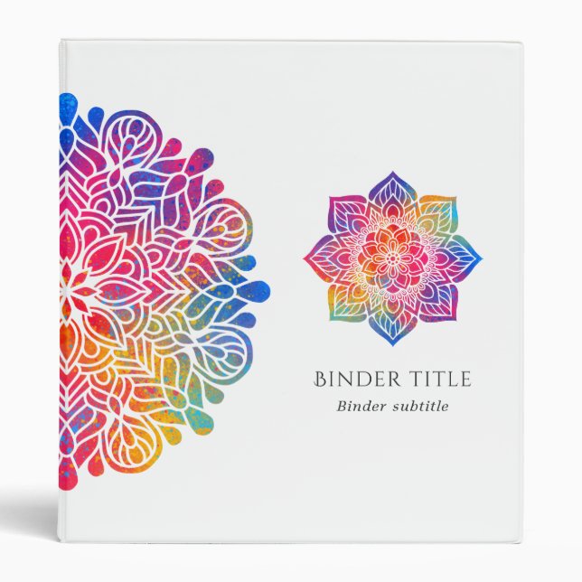 Rainbow Mandala Indian 3 Ring Binder (Front)