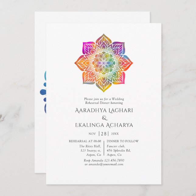 Rainbow Mandala Indian Rehearsal Dinner Invitation (Front/Back)