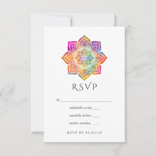 Rainbow Mandala Indian Wedding RSVP Card