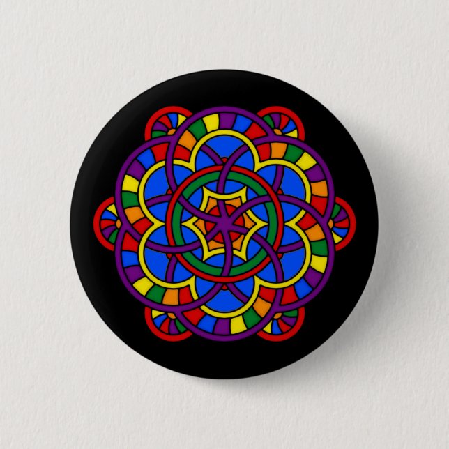 Rainbow Mandala LGBT Pride Flag Colors Button (Front)