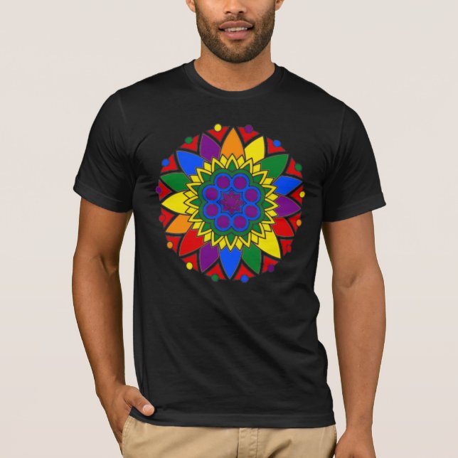 Rainbow Mandala LGBT Pride Flag Colors III T-Shirt (Front)