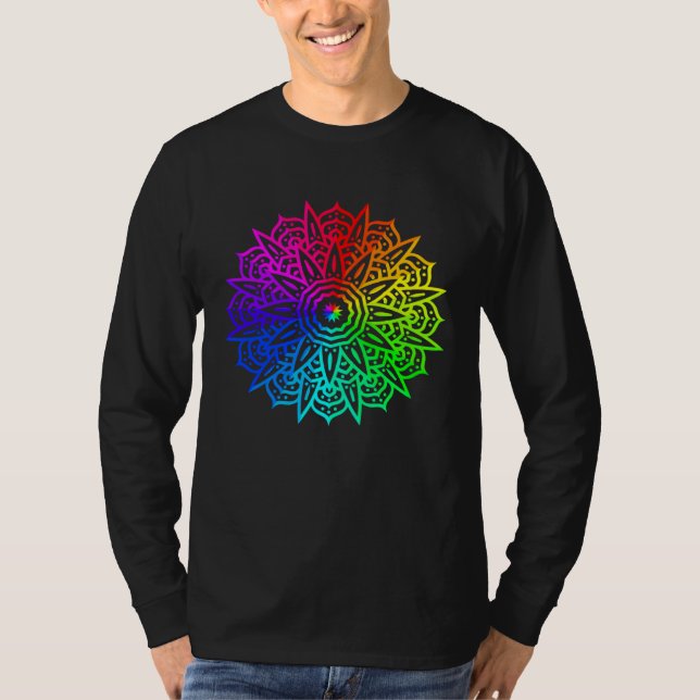 Rainbow Mandala Lotus Flower Sacred Geometry Yoga  T-Shirt (Front)