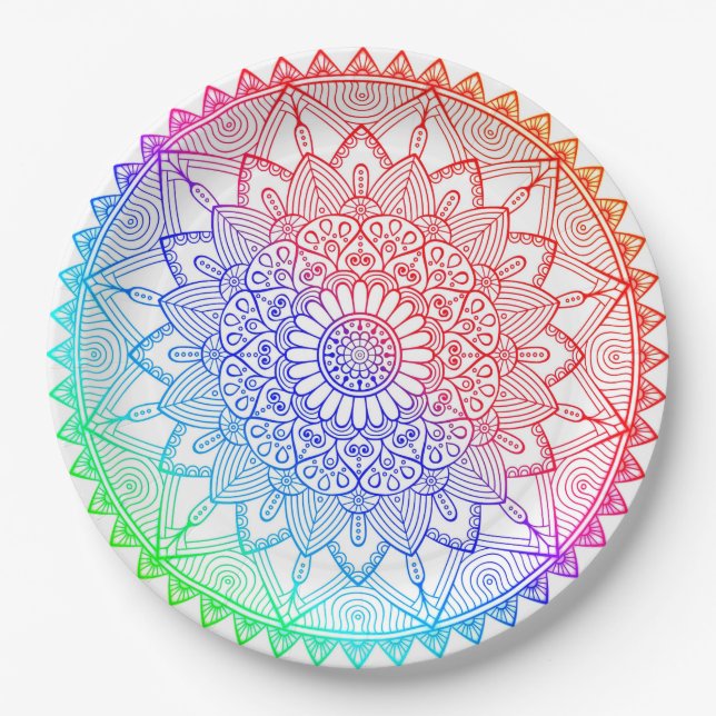 Rainbow Mandala Paper Plates (Front)