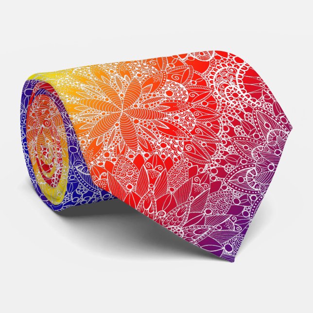 Rainbow Mandala Pattern Neck Tie (Rolled)
