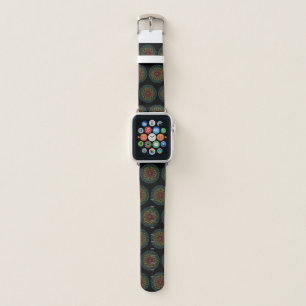 Rainbow mandala pattern on black background apple watch band