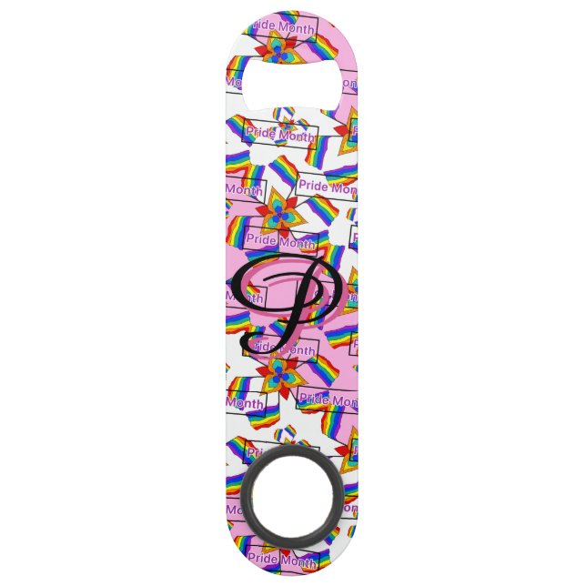 Rainbow Mandala Pride Monogram - Vibrant Geometric Bar Key (Front)