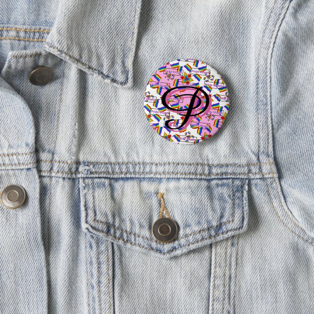 Rainbow Mandala Pride Monogram - Vibrant Geometric Button (In Situ)