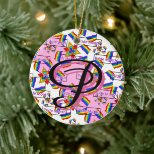 Rainbow Mandala Pride Monogram - Vibrant Geometric Ceramic Ornament