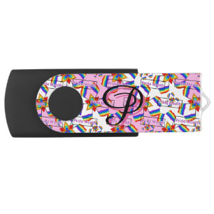 Rainbow Mandala Pride Monogram - Vibrant Geometric Flash Drive