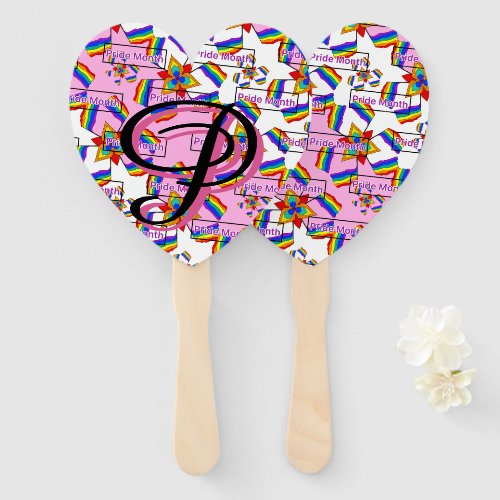 Rainbow Mandala Pride Monogram - Vibrant Geometric Hand Fan
