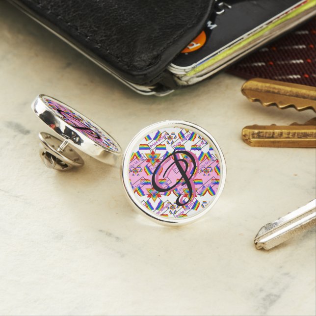Rainbow Mandala Pride Monogram - Vibrant Geometric Lapel Pin (In Situ)