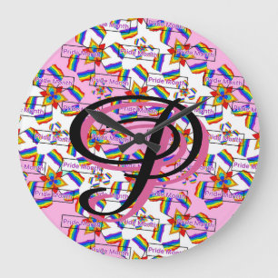Rainbow Mandala Pride Monogram - Vibrant Geometric Large Clock