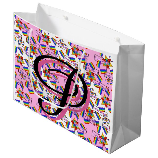 Rainbow Mandala Pride Monogram - Vibrant Geometric Large Gift Bag (Front Angled)