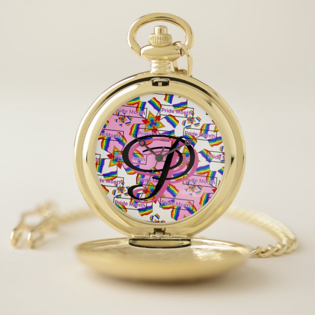 Rainbow Mandala Pride Monogram - Vibrant Geometric Pocket Watch (Inside)