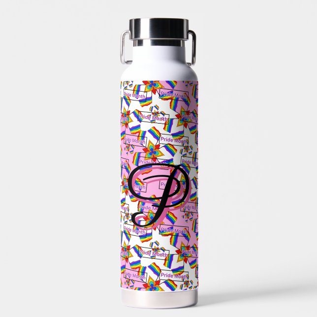 Rainbow Mandala Pride Monogram - Vibrant Geometric Water Bottle (Front)