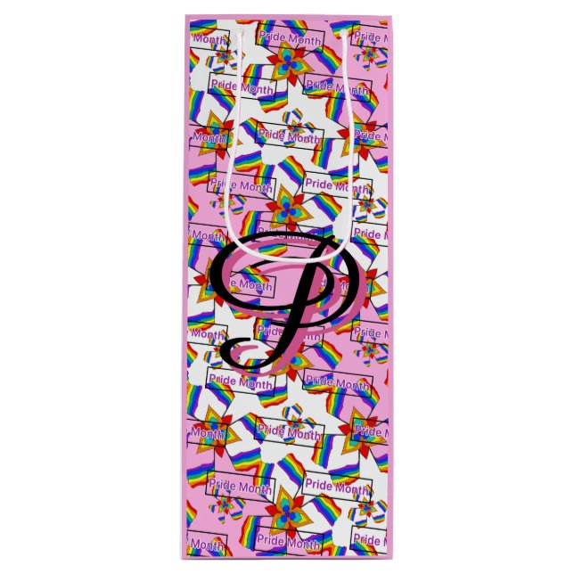Rainbow Mandala Pride Monogram - Vibrant Geometric Wine Gift Bag (Front)