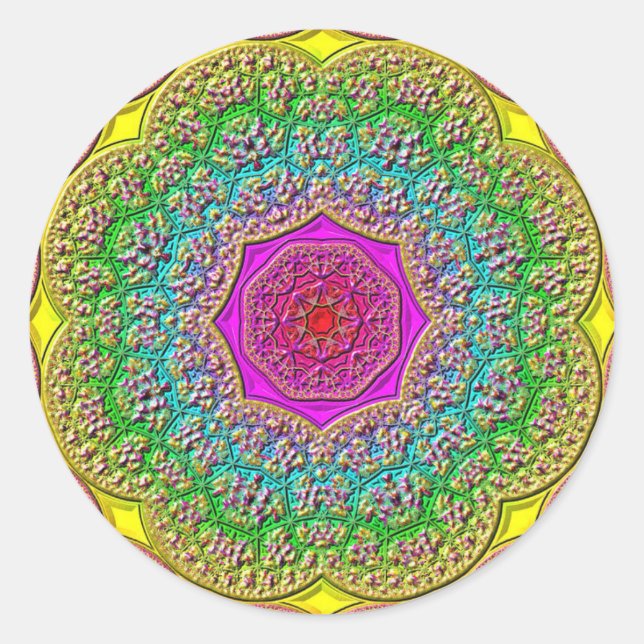 Rainbow Mandala Red Purple Gold Blue Stickers (Front)