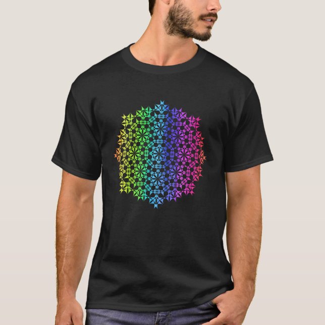 Rainbow Mandala Rosette Flower Geometry Yoga Vibe  T-Shirt (Front)