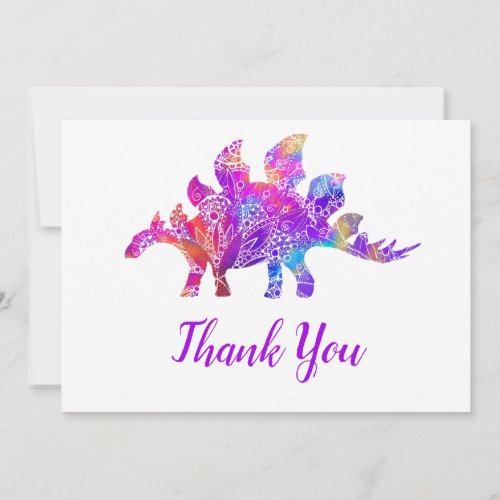 Rainbow Mandala Stegosaurus Dinosaur Thank You Card