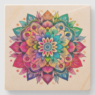 Rainbow Mandala  Stone Coaster