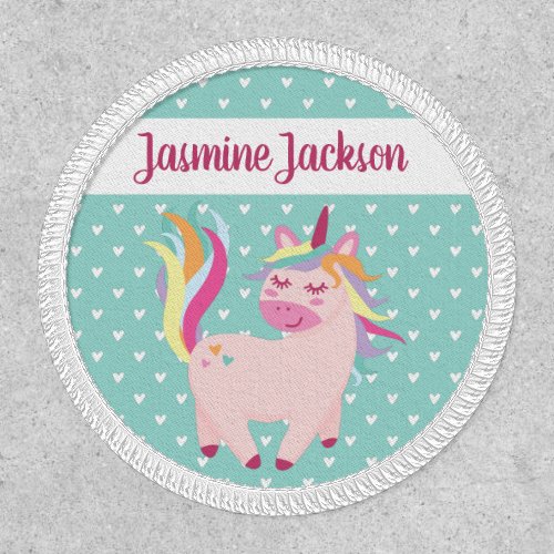 Rainbow mane unicorn with name pale turquoise kids patch